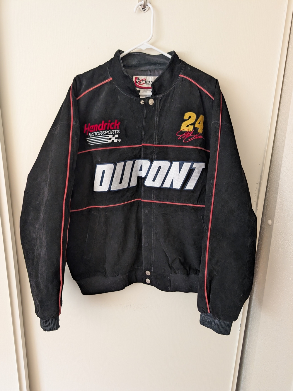 Chase Authentics Mens XXL Dupont Jeff Gordon NASCAR Black Leather Racing Jacket